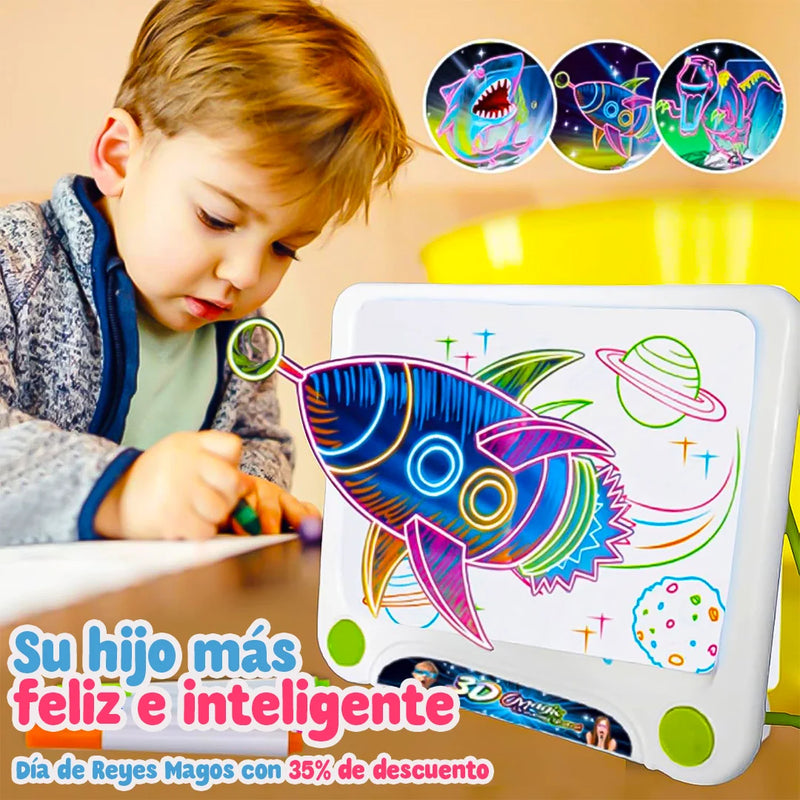 Pizarra Mágica 3D - Brinquedo Portátil 9 Peças, Desenhos Apagáveis e Efeito 3D [A partir de 3 anos]