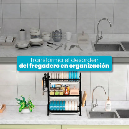 Escurridor de Platos Vertical: KitchenOrganizer de 3 Niveles