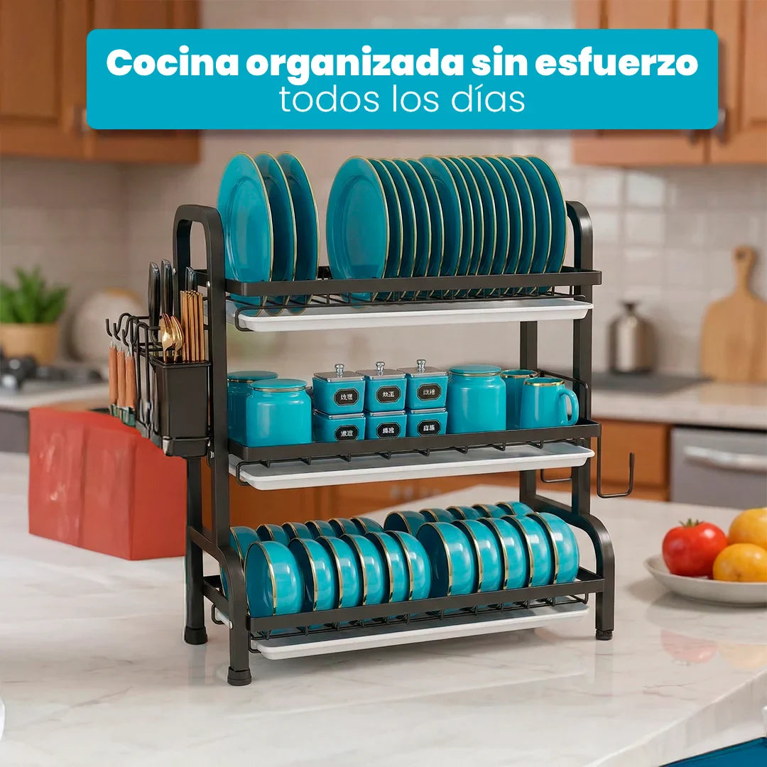 Escurridor de Platos Vertical: KitchenOrganizer de 3 Niveles