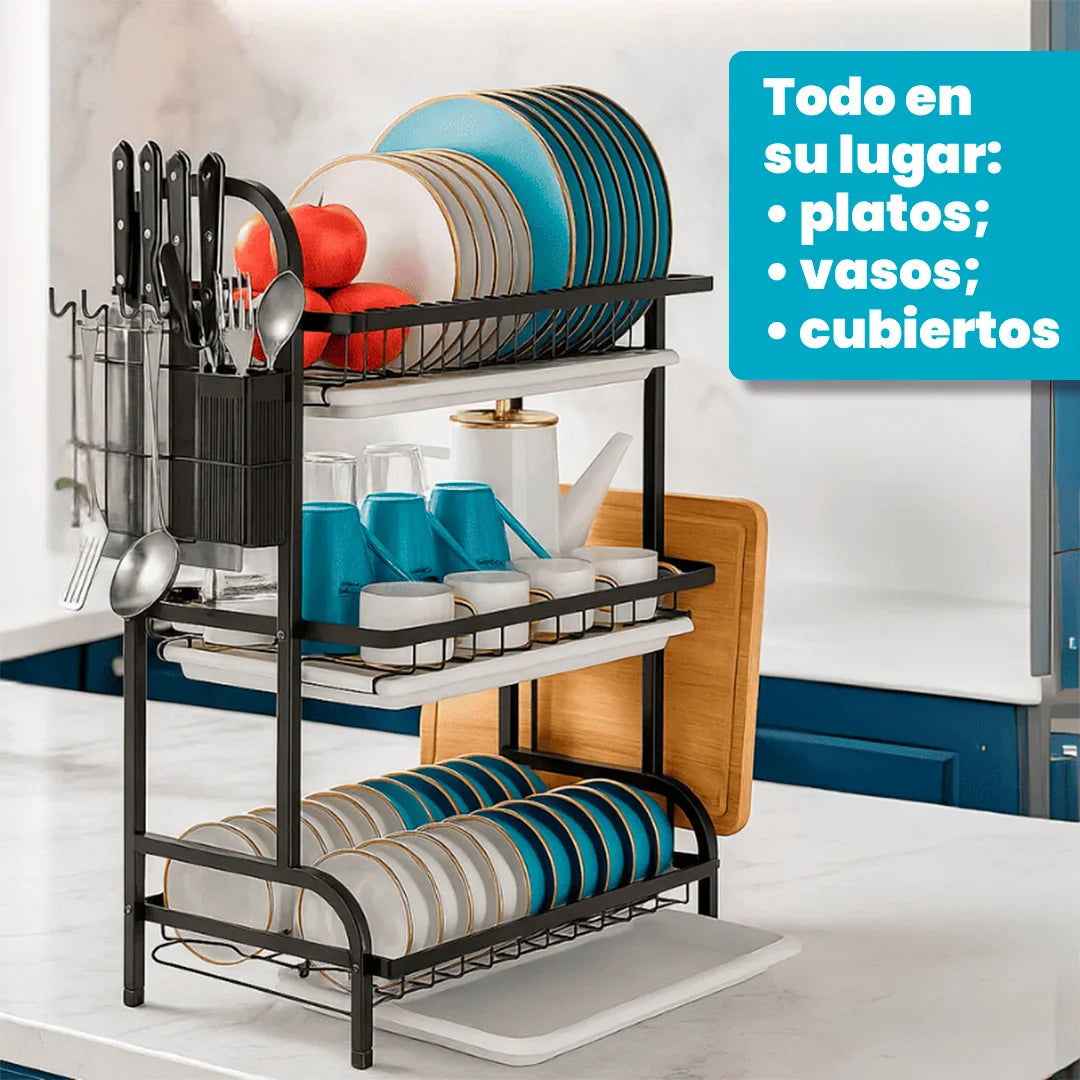 Escurridor de Platos Vertical: KitchenOrganizer de 3 Niveles