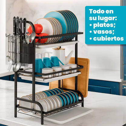 Escurridor de Platos Vertical: KitchenOrganizer de 3 Niveles