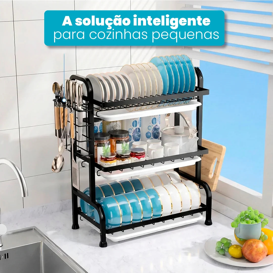 Escurridor de Platos Vertical: KitchenOrganizer de 3 Niveles